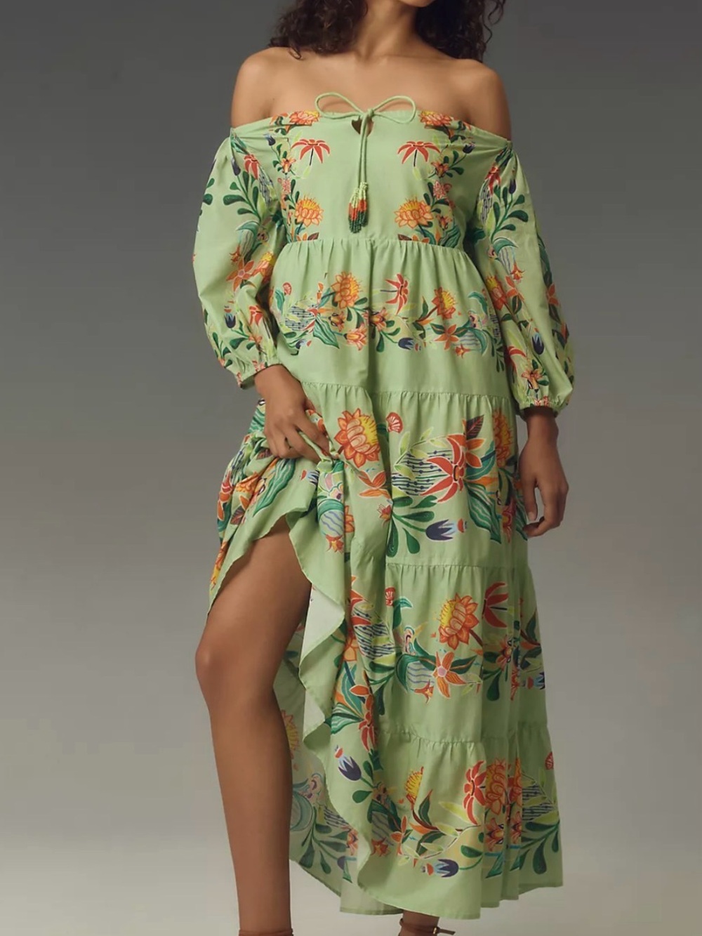 Farm Rio x Anthropologie Off-The-Shoulder Tiered Floral Midi Dress